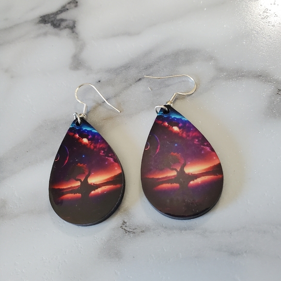 Abstract Tree of Life Teardrop Earrings - Picture 4 of 9